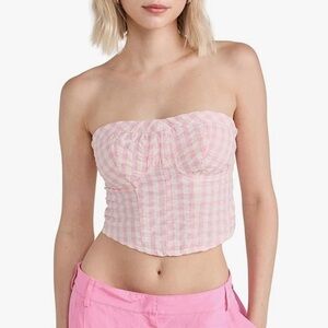 Nwot Free People Leilani Gingham Tube Top Corset Cottagecore Pink size L
